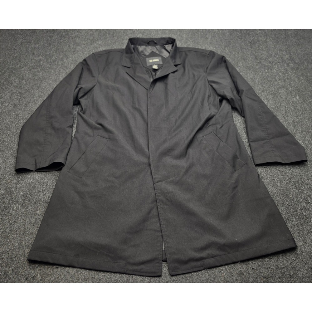 111 State Trench Coat Mens Large Black Solid Full Zip Long Sleeve Overcoat L